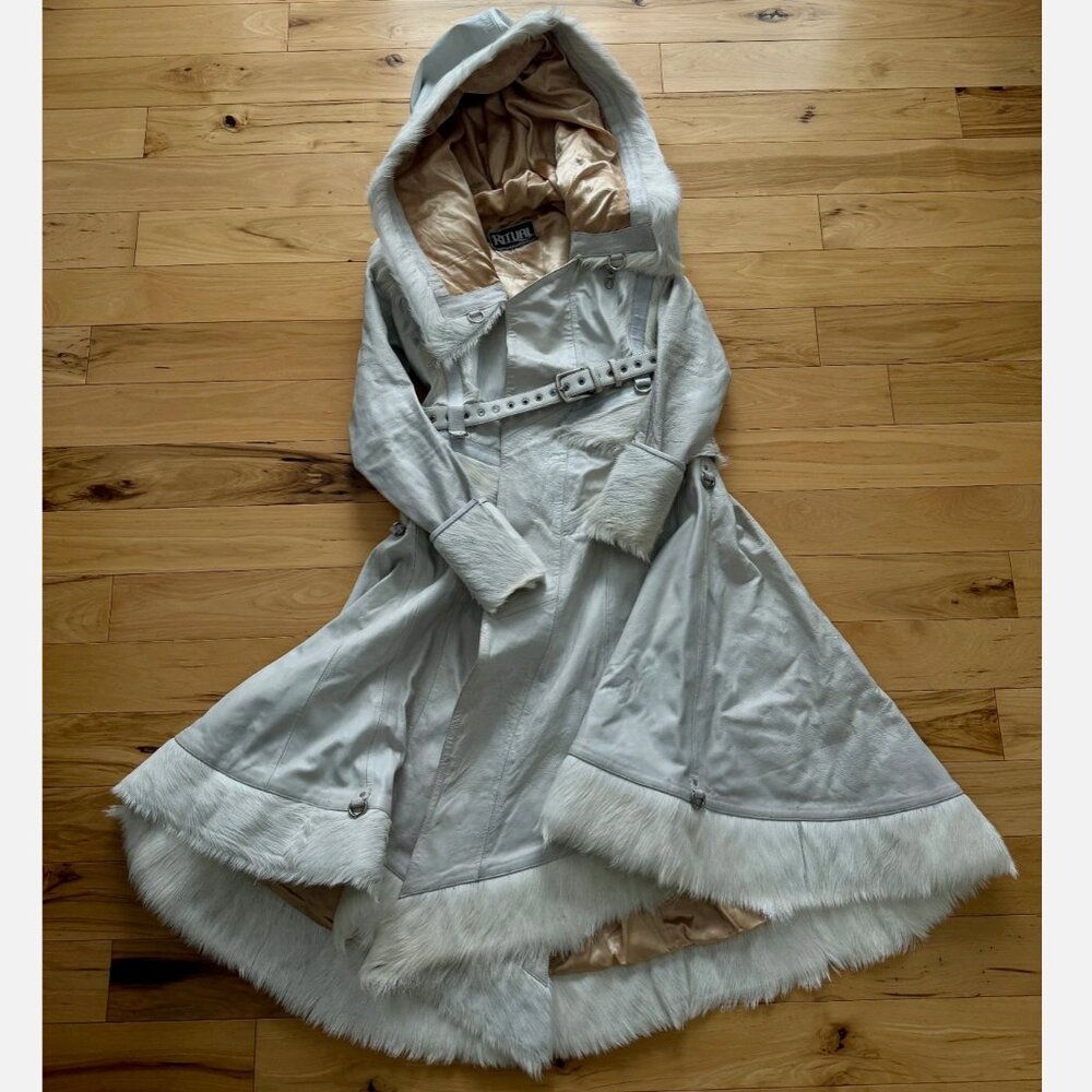 Ritual Fashion White Goat Hide Fur Huntress Coat Jacket Robe Oversize Hood 10